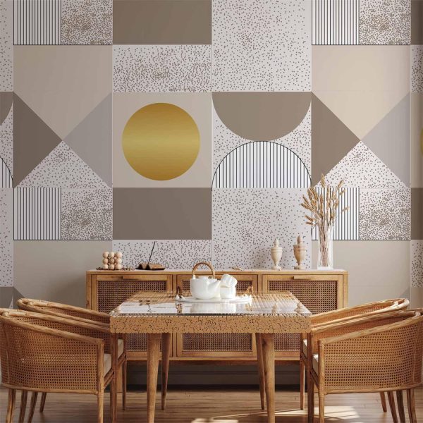 Wall Mural Wallpaper - Beige and Gold Geometric Pattern