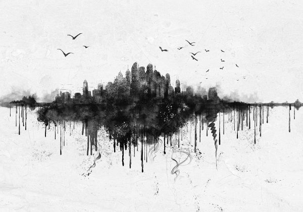 Wall Mural - Big city - abstract city skyline in black watercolour style