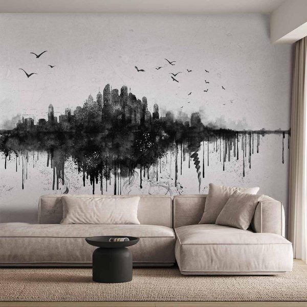 Wall Mural - Big city - abstract city skyline in black watercolour style