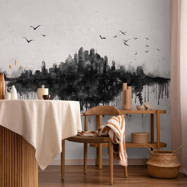 Wall Mural - Big city - abstract city skyline in black watercolour style
