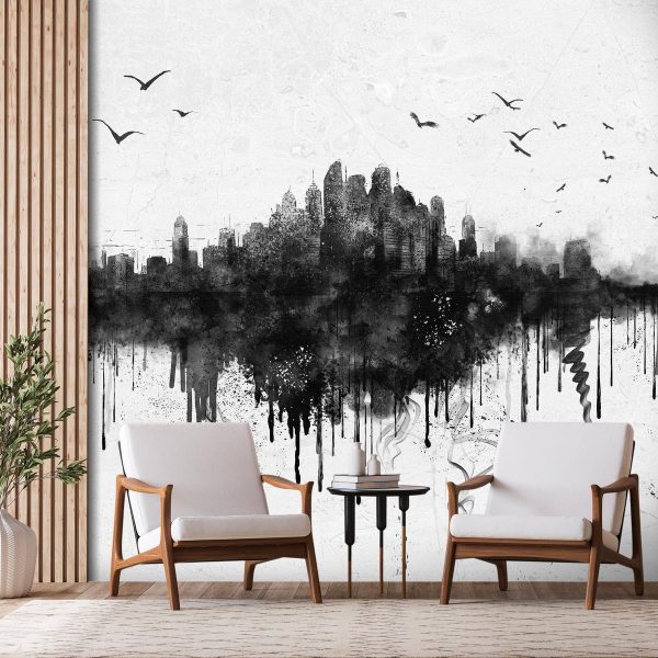 Wall Mural - Big city - abstract city skyline in black watercolour style