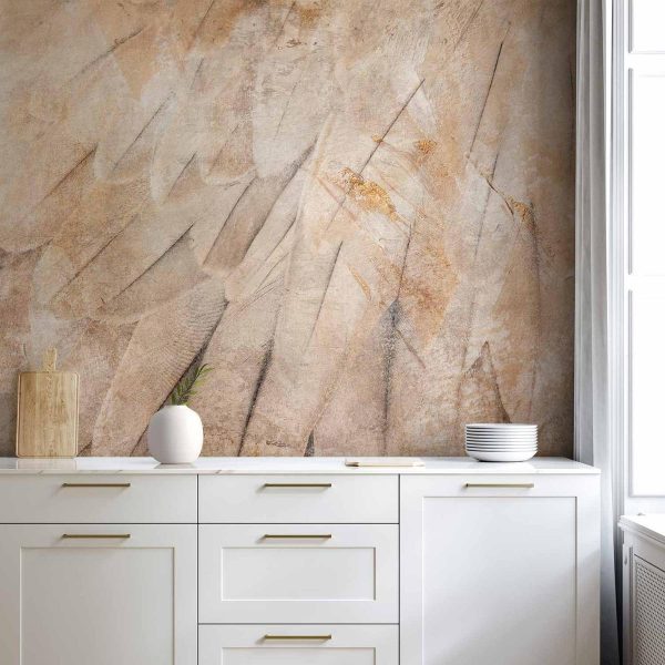 Wall Mural - Bird's wings - minimalist close-up on beige feathers with pattern