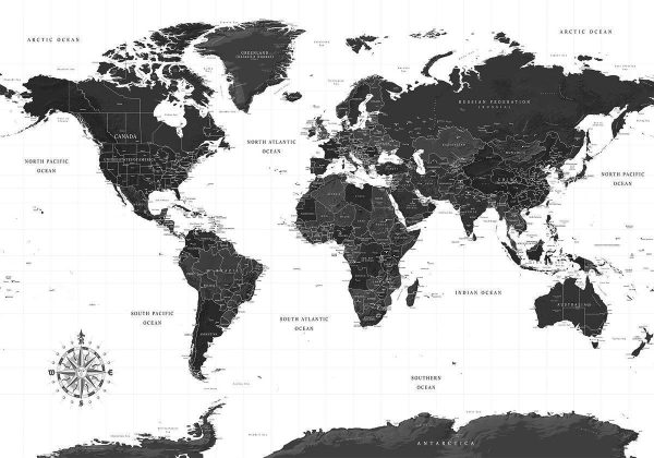 Wall Mural - Black and White Map