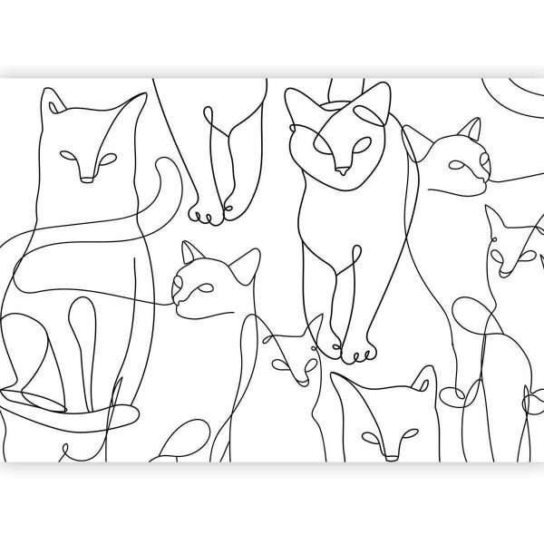 Wall Mural - Cat lineart - minimalist sketches of black cats on white background