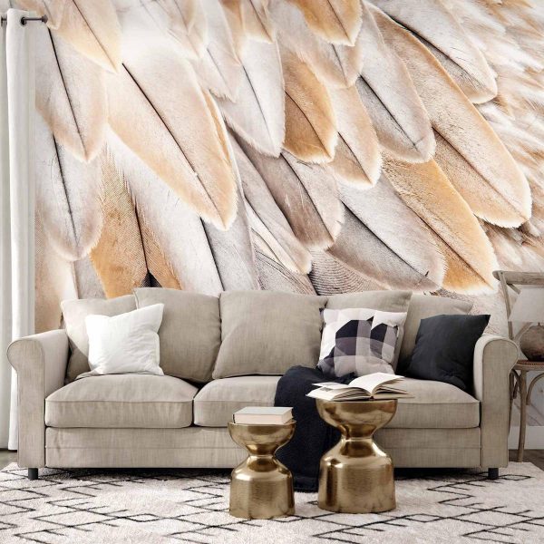 Wall Mural - Close-up of bird's wings - uniform close-up on beige bird feathers