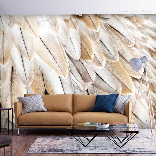 Wall Mural - Close-up of bird's wings - uniform close-up on beige bird feathers
