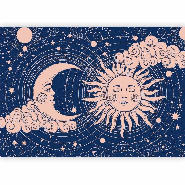 Wall Mural - Cosmic Harmony - Illustration of the Sun and Moon on a Navy Background - Image 3