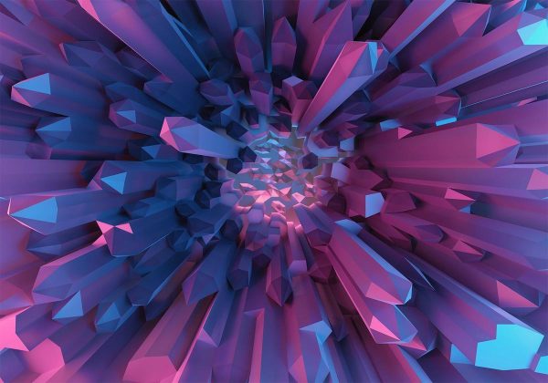 Wall Mural - Crystal - geometric fantasy with 3D elements in purple tones