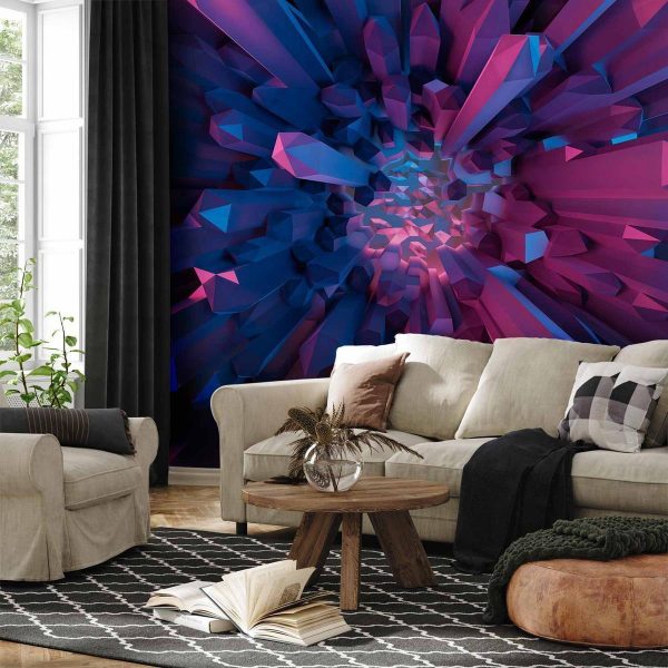 Wall Mural - Crystal - geometric fantasy with 3D elements in purple tones