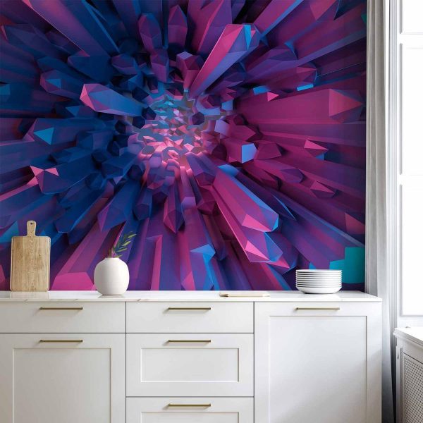 Wall Mural - Crystal - geometric fantasy with 3D elements in purple tones