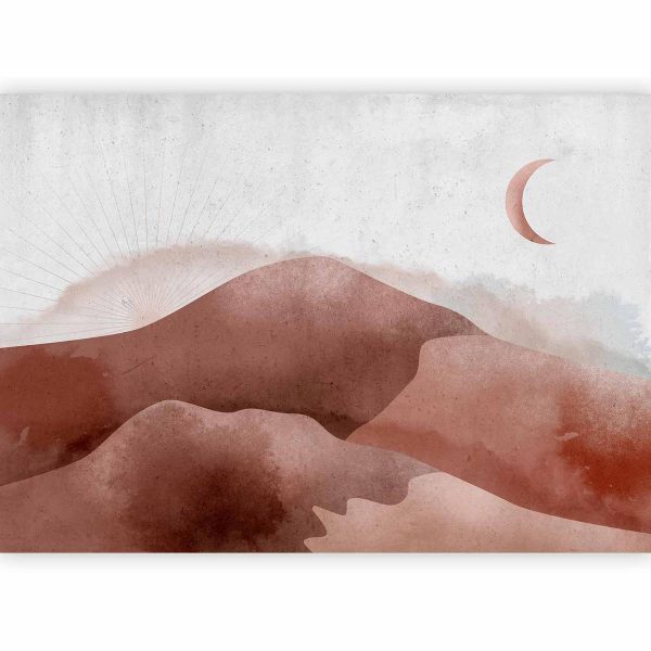 Wall Mural - Desert landscape - desert landscape with moon and sunrise