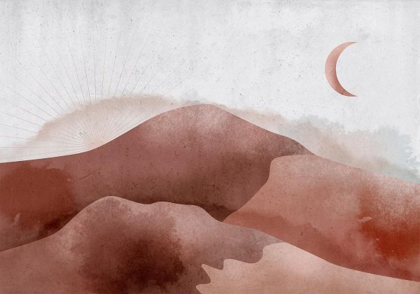 Wall Mural - Desert landscape - desert landscape with moon and sunrise