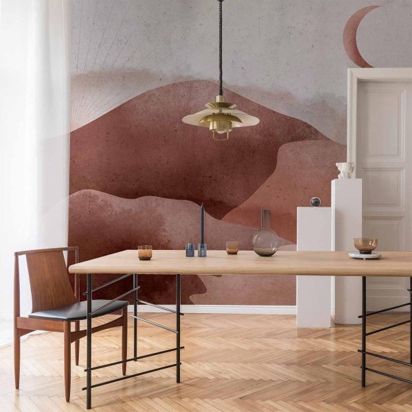 Wall Mural - Desert landscape - desert landscape with moon and sunrise