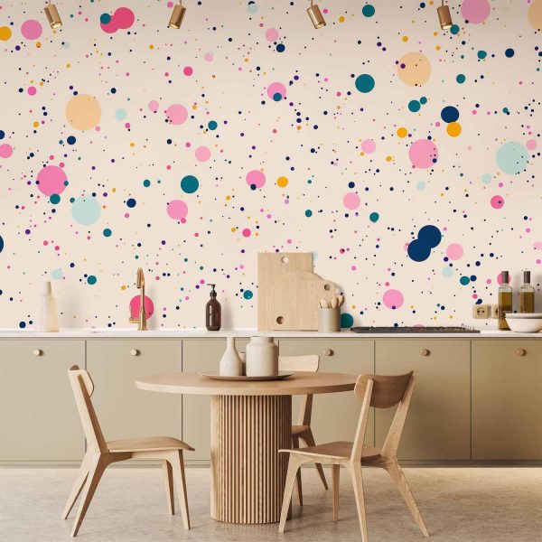 Wall Mural - Dots Speckles and Splatters Multicolored Cheerful Pattern on a Light Pink Background - Image 2