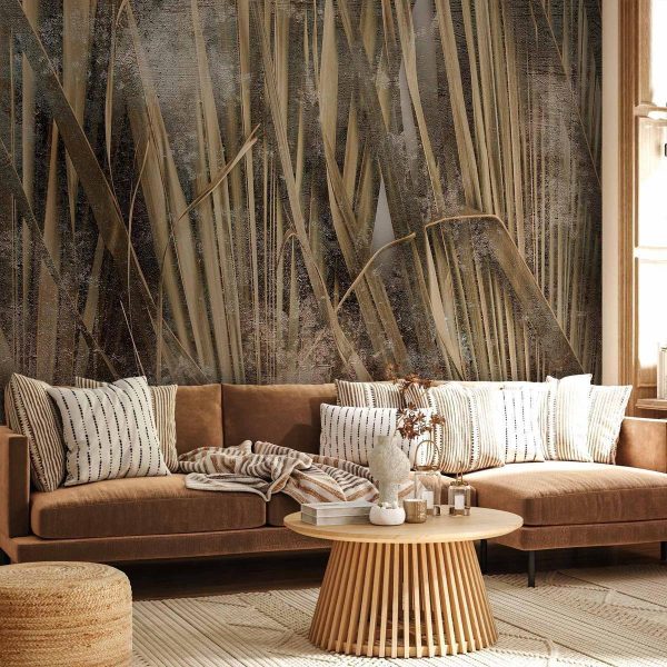 Wall Mural - Dry leaves - landscape of tall grasses in boho style with paint patterns