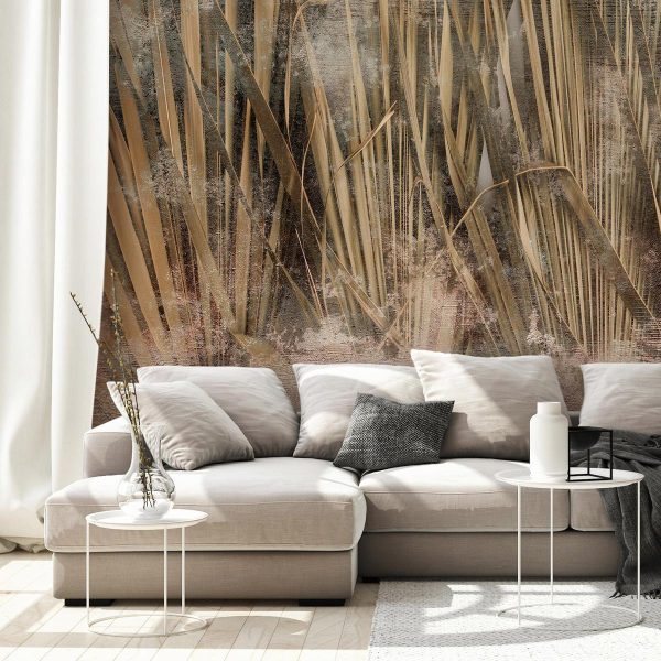 Wall Mural - Dry leaves - landscape of tall grasses in boho style with paint patterns