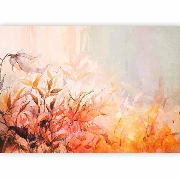 Wall Mural Wallpaper - Flaming meadow - nature landscape with meadow of flowers and leaves in watercolour style - Image 5