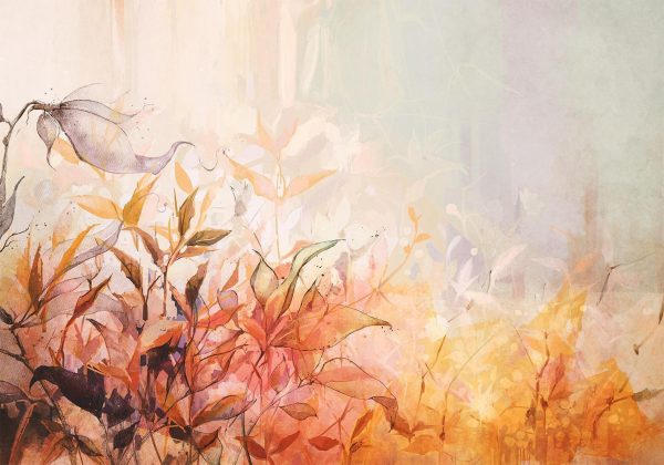 Wall Mural Wallpaper - Flaming meadow - nature landscape with meadow of flowers and leaves in watercolour style - Image 6