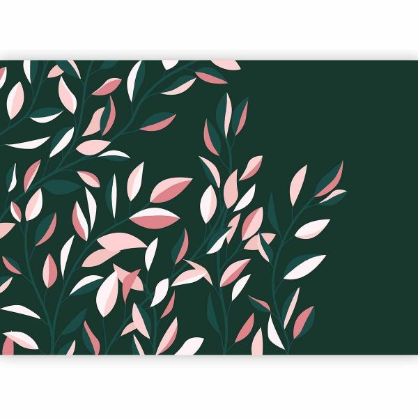 Wall Mural - Flowering vine - minimalist climbing leaves on a green background