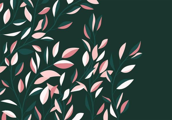 Wall Mural - Flowering vine - minimalist climbing leaves on a green background