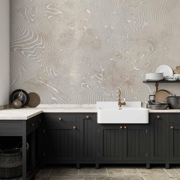 Wall Mural - Flowing shapes - abstract beige and white background in patterned compositions