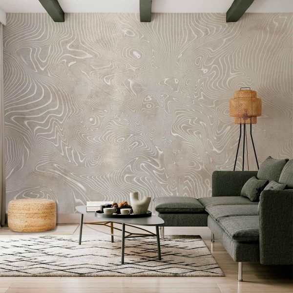 Wall Mural - Flowing shapes - abstract beige and white background in patterned compositions