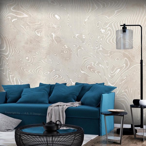 Wall Mural - Flowing shapes - abstract beige and white background in patterned compositions