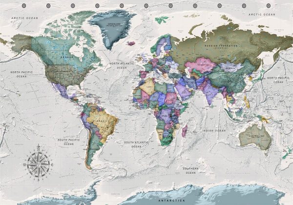 Wall Mural - Geography study - world map with signed countries in English