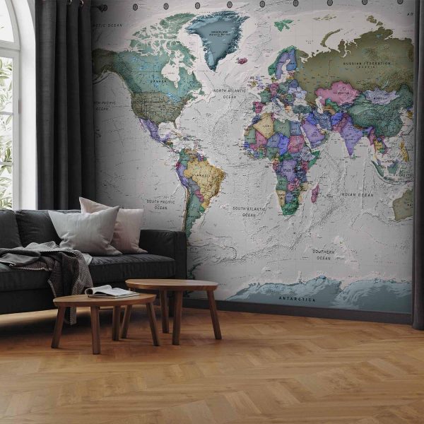Wall Mural - Geography study - world map with signed countries in English