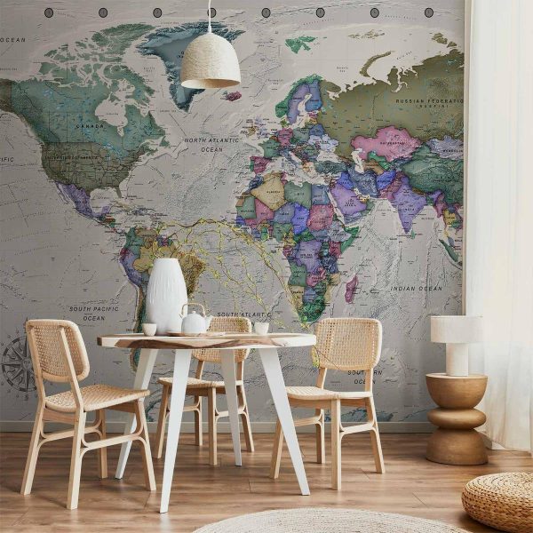 Wall Mural - Geography study - world map with signed countries in English