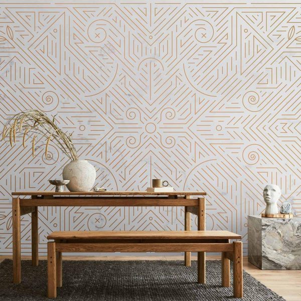 Wall Mural - Geometric Pattern Shades of Gold and Marble Stone