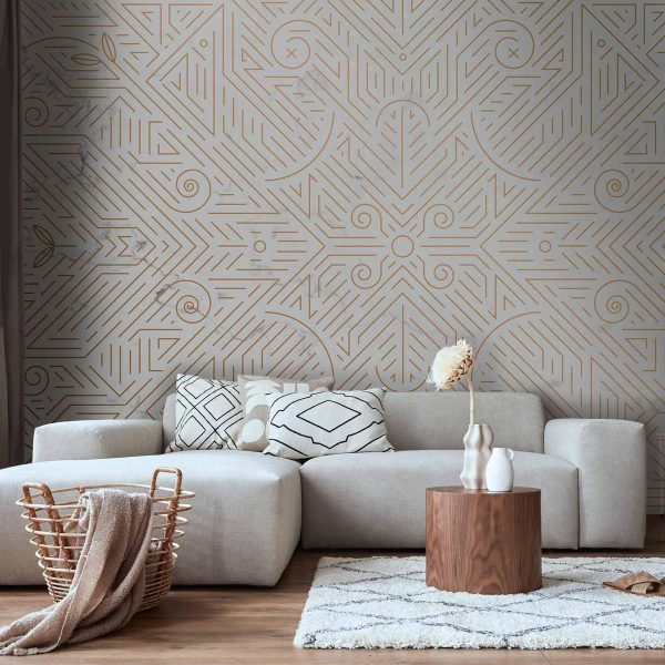 Wall Mural - Geometric Pattern Shades of Gold and Marble Stone