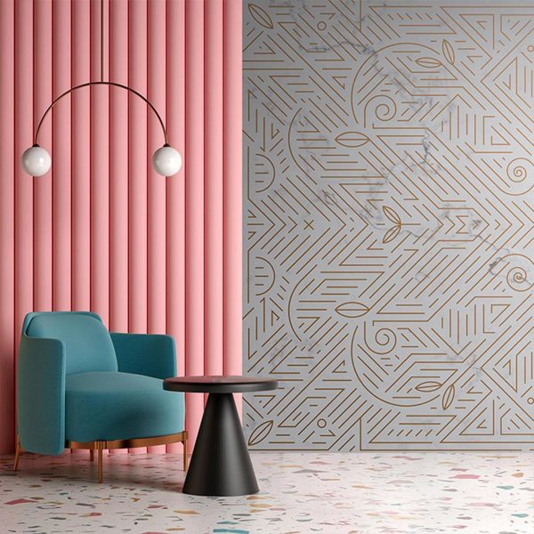 Wall Mural - Geometric Pattern Shades of Gold and Marble Stone