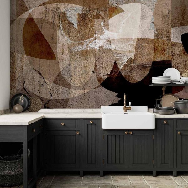 Wall Mural - Geometric abstraction with shapes - composition in brown colours