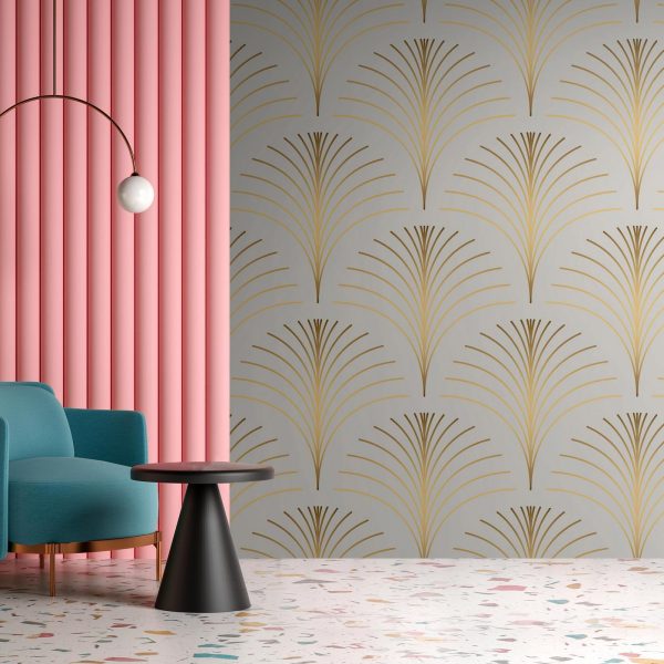 Wall Mural Wallpaper - Gold Linear Pattern on Marble Background - Image 3