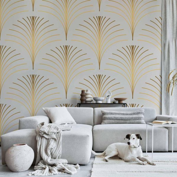 Wall Mural Wallpaper - Gold Linear Pattern on Marble Background - Image 2
