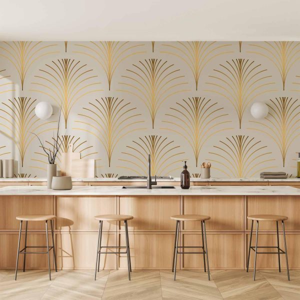 Wall Mural Wallpaper - Gold Linear Pattern on Marble Background
