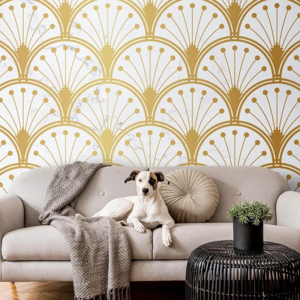Wall Mural Wallpaper - Gold and Marble Art Deco-inspired Pattern - Image 5