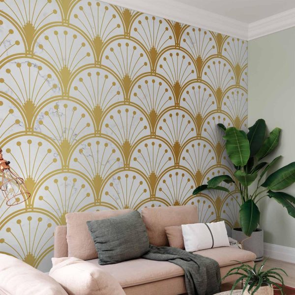 Wall Mural Wallpaper - Gold and Marble Art Deco-inspired Pattern - Image 2