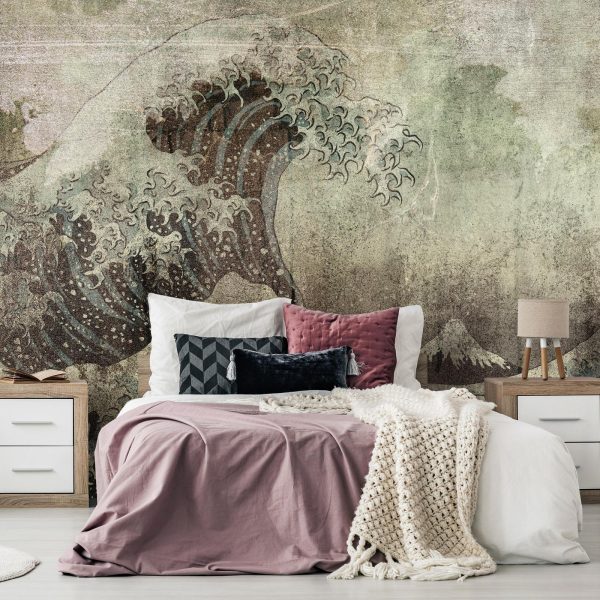 Wall Mural Wallpaper - Great wave in Kanagwa in retro style - landscape of rough sea - Image 3