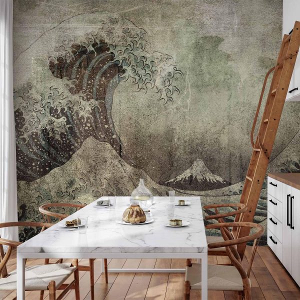 Wall Mural Wallpaper - Great wave in Kanagwa in retro style - landscape of rough sea - Image 2