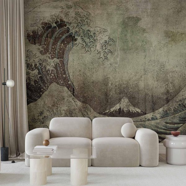 Wall Mural Wallpaper - Great wave in Kanagwa in retro style - landscape of rough sea