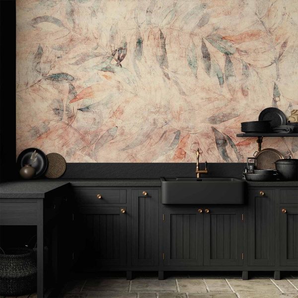 Wall Mural - Greek laurels - composition with leaves in patterns on a background in yellow tones