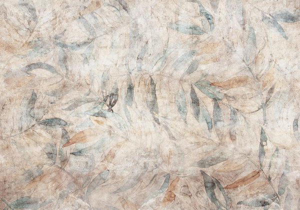 Wall Mural - Greek laurels - faded composition with leaves on a beige patterned background