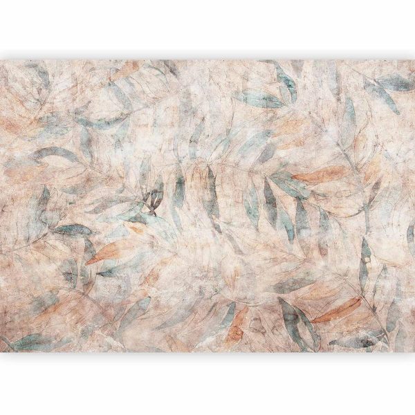 Wall Mural - Greek laurels - faded composition with leaves on a beige patterned background