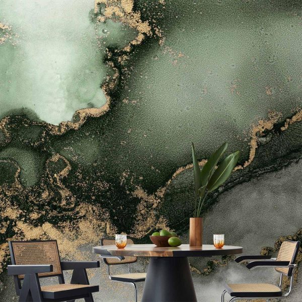 Wall Mural - Green Watercolour - Abstraction Inspired by Marble Structure