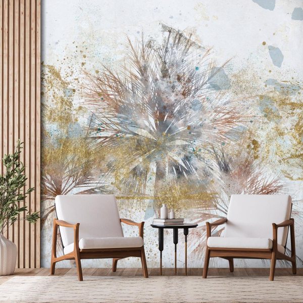 Wall Mural - Grey palms - plant motif in an abstract composition with patterns
