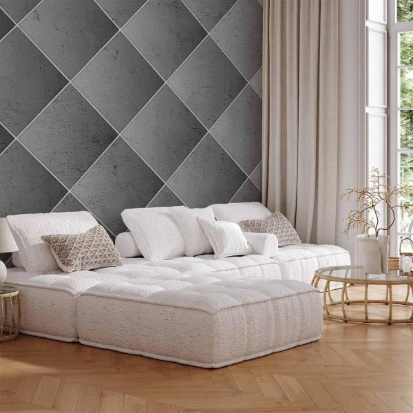 Wall Mural - Grey symmetry - geometric concrete pattern with white joints