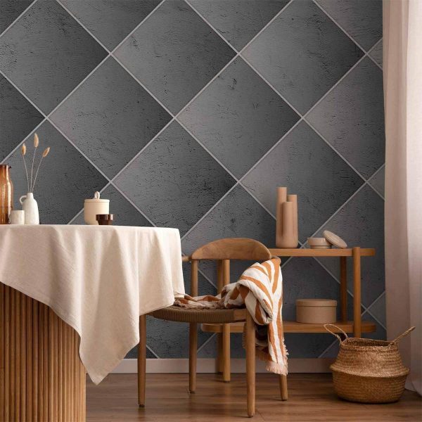 Wall Mural - Grey symmetry - geometric concrete pattern with white joints