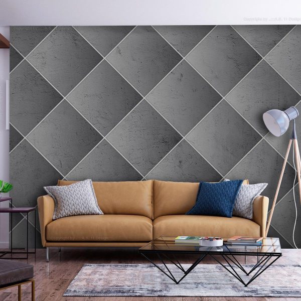 Wall Mural - Grey symmetry - geometric concrete pattern with white joints